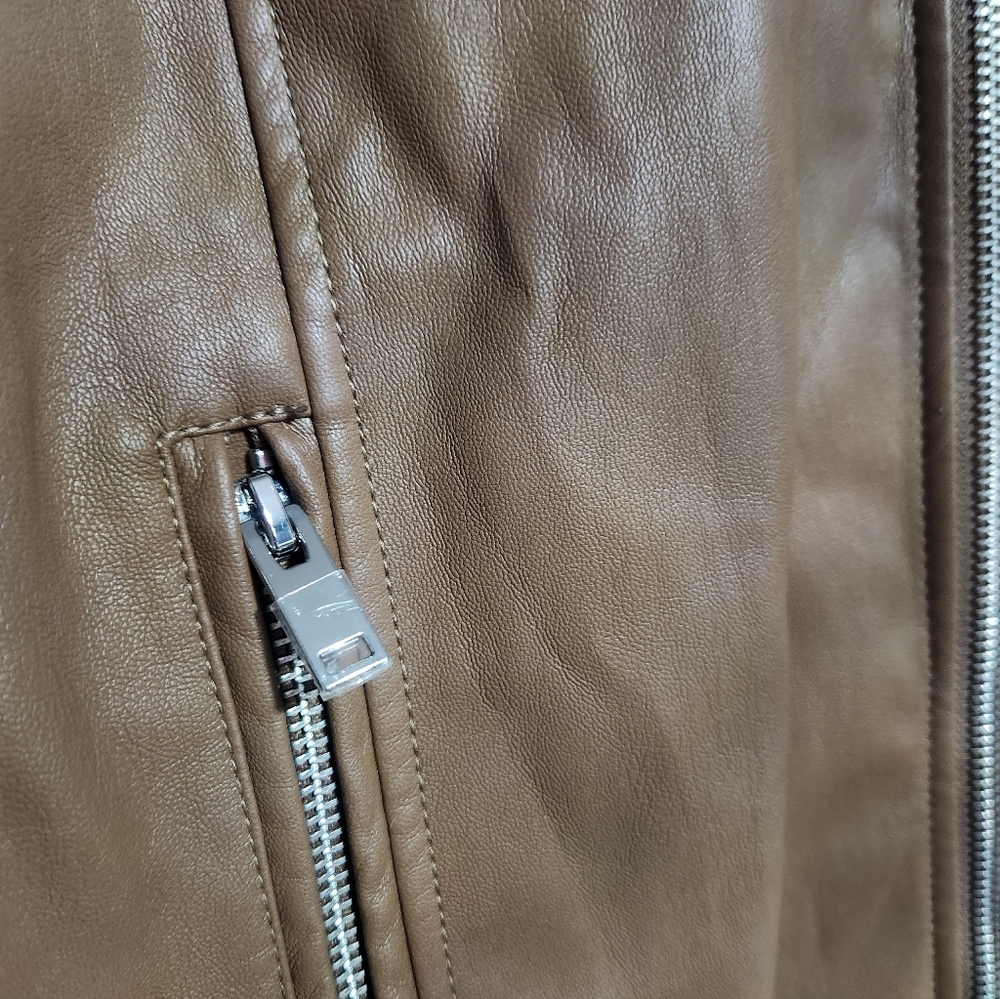 Motorcycle Faux Brown Leather Womens Coat Jacket - Size Large - NWT - APT 9 - Picture 5 of 5
